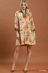 Mix Floral Contrast Trim Shift Mini Dress Umgee