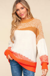 Color Block Long Sleeve Sweater Haptics Camel/Ivory/Orange S