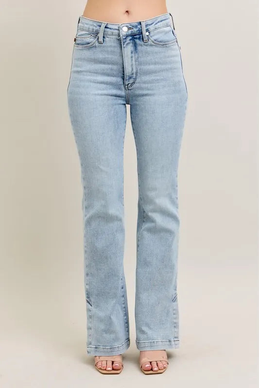 Tummy Control Vintage Wash Side Slit Slim Boot Jeans with Plus Size Judy Blue Light 0(24)