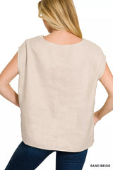 Linen V-Neck Sleeveless Top ZENANA