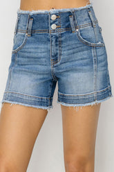 High Rise Seam Detailed Raw Edge Denim Shorts Risen Medium S