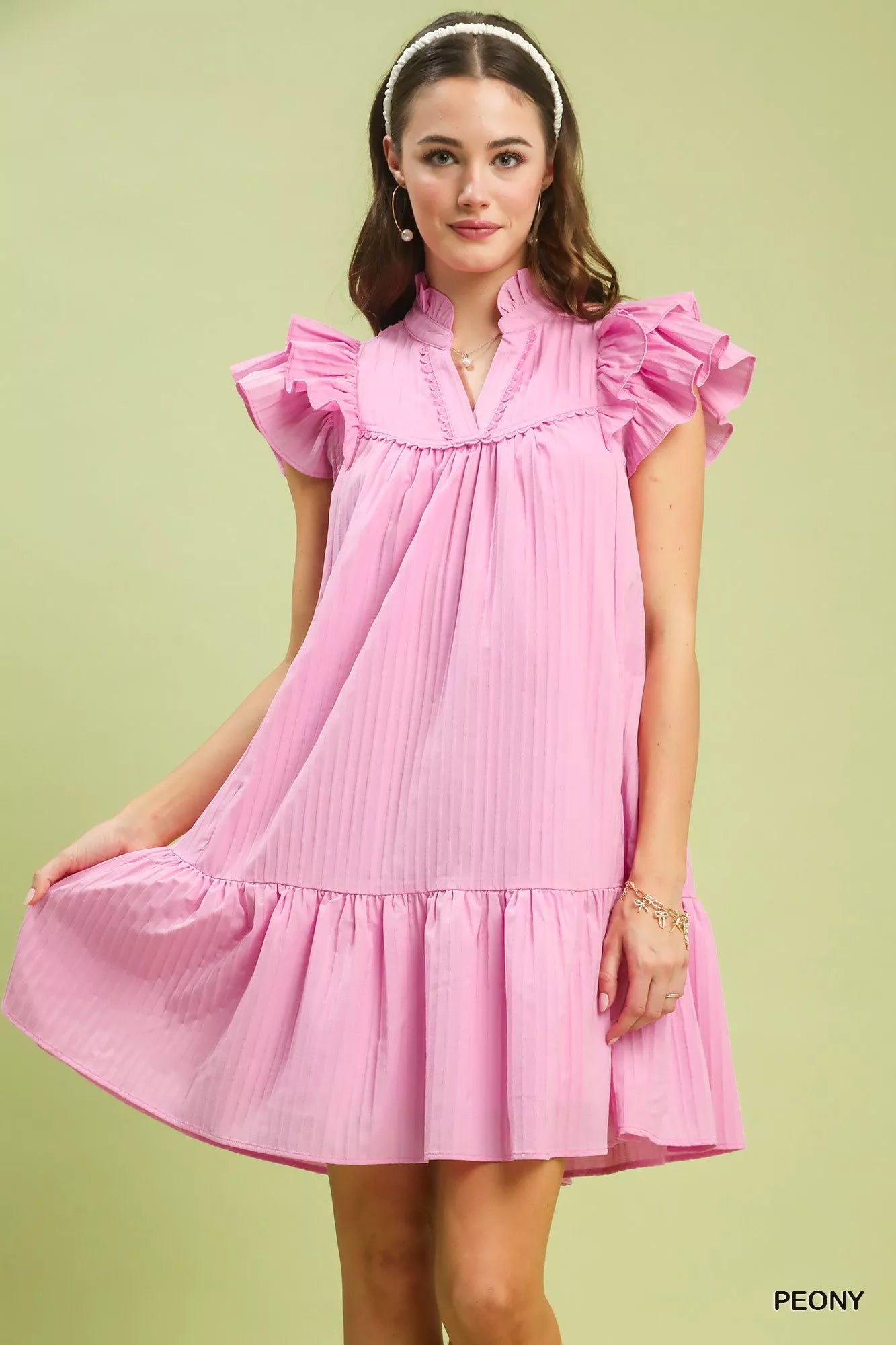 Flutter Sleeve Tiered Dress Umgee PEONY S