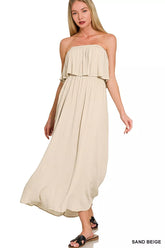 Woven Crinkle Strapless Maxi Dress ZENANA SAND BEIGE S