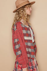 Round Neck Long Sleeve Plaid Shirt POL