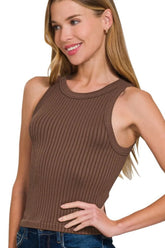 Seamless Ribbed Crop Tank ZENANA BROWN S/M
