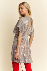 Sequin Plunge Neck Knot Cut Out Tie Back Party Dress Davi & Dani