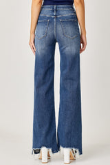 Full Size High Rise Frayed Hem Wide Leg Jeans Risen