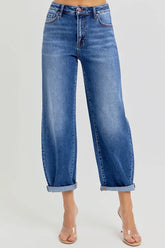 High Rise Crop Mild Barrel Jeans With Plus Size Risen Dark 0