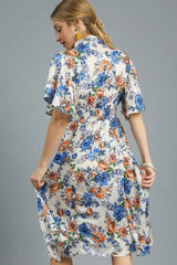 Floral Print Flutter Sleeve Dress Umgee