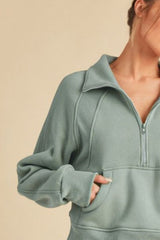 Half Zip Raglan Sleeve Sweatshirt with Kangaroo Pocket Aemi + Co