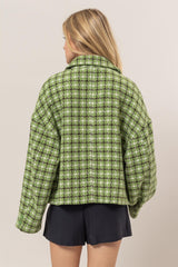 Tweed Plaid Button Up Collared Neck Jacket HYFVE