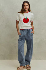 Stripe Denim Barrel Jeans Drawstring Waistband So Me