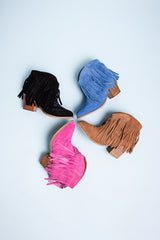 Amos Fringe & Stitch Black Suede Ankle Booties Naughty Monkey