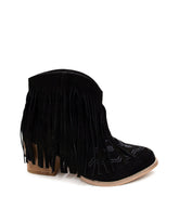 Amos Fringe & Stitch Black Suede Ankle Booties Naughty Monkey