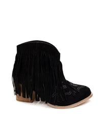 Amos Fringe & Stitch Black Suede Ankle Booties Naughty Monkey