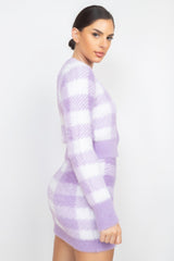 Dusty Lavender Plaid Button-front Cropped Sweater Cardigan SALE