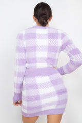 Dusty Lavender Plaid Button-front Cropped Sweater Cardigan SALE