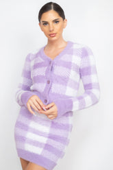 Dusty Lavender Plaid Button-front Cropped Sweater Cardigan SALE
