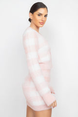 Blush Plaid Button-front Cropped Sweater Cardigan SALE