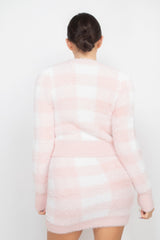 Blush Plaid Button-front Cropped Sweater Cardigan SALE