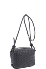 Braided Mini Zip Top Crossbody Bag SALE Black