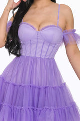Lavender Off-the-shoulder Puff Sweetheart Tulle Mini Dress SALE