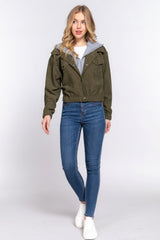 Long Sleeve Olive Green Hoodie Corduroy Jacket SALE