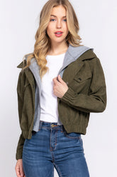 Long Sleeve Olive Green Hoodie Corduroy Jacket SALE
