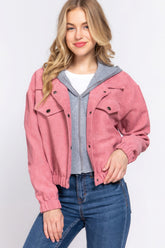 Long Sleeve Pink Hoodie Corduroy Jacket SALE