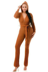 Monroe Soft Knit Hooded Jumpsuit - Mocha SALE