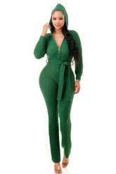 Monroe Soft Knit Hooded Jumpsuit - Green SALE