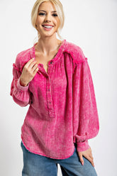 Relaxed Fit Frayed Hem Cotton Gauze Tunic Simmer & Fay