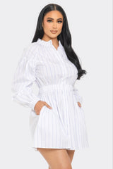 Long Sleeve Striped Casual Shirt Mini Dress SALE