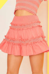 Waist Smocking Ruffle And Shirring Mini Skirt Simmer & Fay