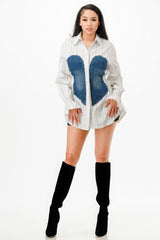 Chic Contrast Striped Shirt Tunic Dress with Denim Accents Simmer & Fay