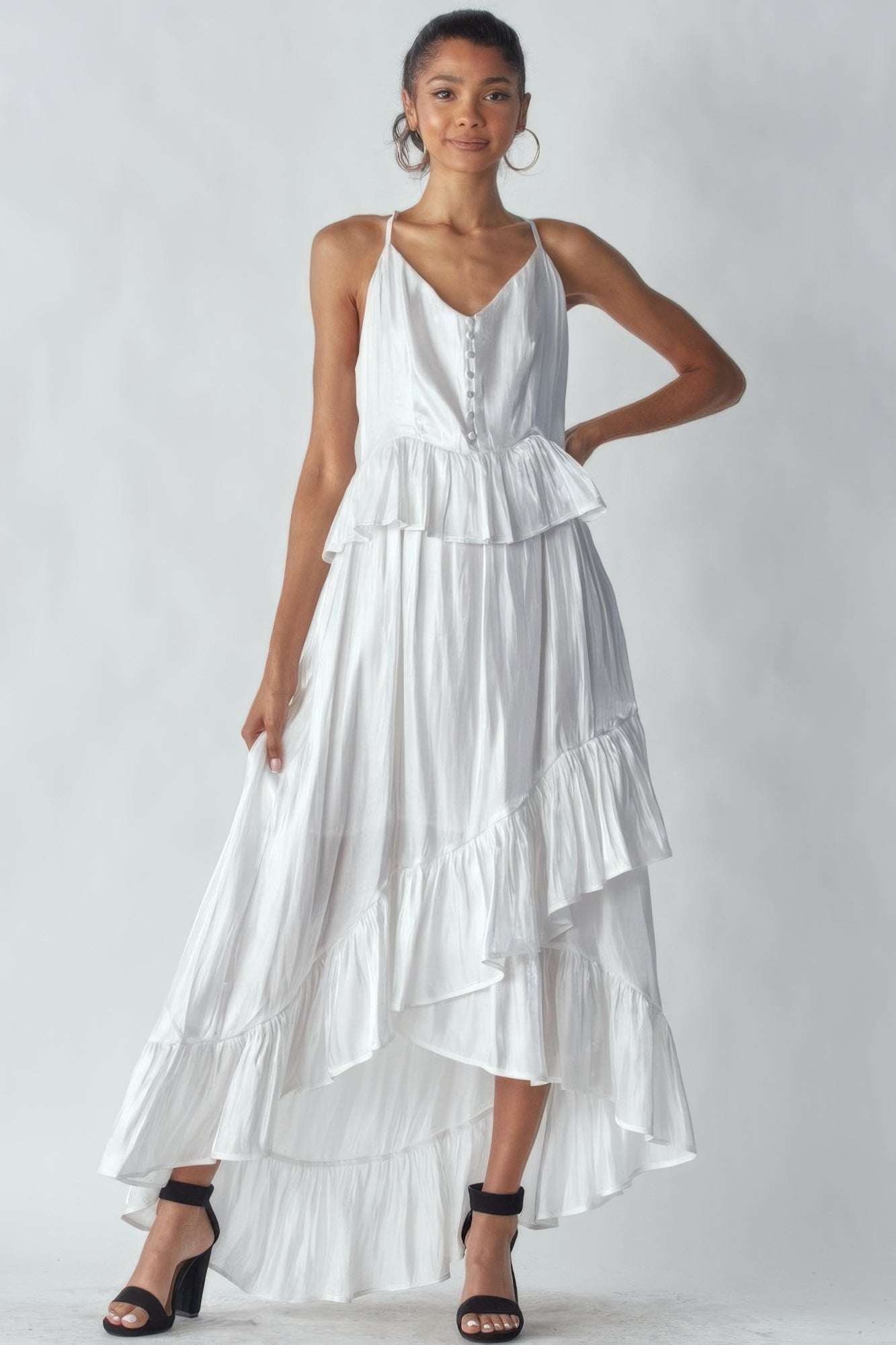 Boho Maxi Dress - Ruffled Asymmetrical Hem Simmer & Fay