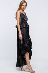 High-Low Maxi Dress - Ruffled Asymmetrical Hem Simmer & Fay