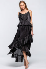 High-Low Maxi Dress - Ruffled Asymmetrical Hem Simmer & Fay