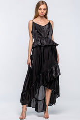 High-Low Maxi Dress - Ruffled Asymmetrical Hem Simmer & Fay