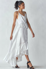 Boho Maxi Dress - Ruffled Asymmetrical Hem Simmer & Fay