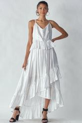 Boho Maxi Dress - Ruffled Asymmetrical Hem Simmer & Fay