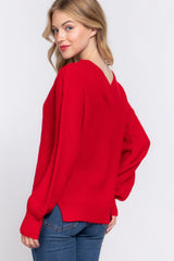 Cozy Red Long Sleeve Double V-neck Sweater Simmer & Fay