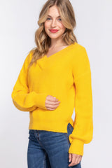 Yellow Long Sleeve Relaxed Double V-neck Sweater Simmer & Fay