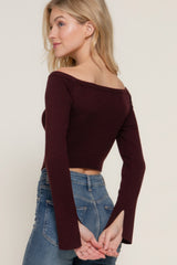 Maroon Long Flare Sleeve Off Shoulder Sweater Simmer & Fay