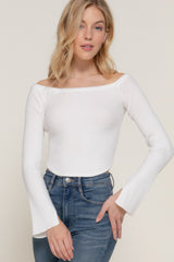 White Long Flare Sleeve Off Shoulder Sweater Simmer & Fay