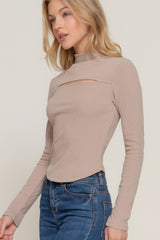 Mock Neck Long Sleeve Keyhole Rib Knit Top Simmer & Fay