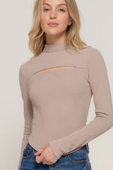 Mock Neck Long Sleeve Keyhole Rib Knit Top Simmer & Fay