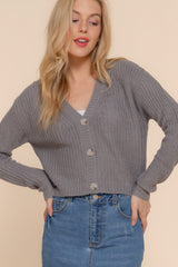 Grey Long Sleeve V-neck Sweater Cardigan Simmer & Fay