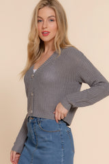 Grey Long Sleeve V-neck Sweater Cardigan Simmer & Fay