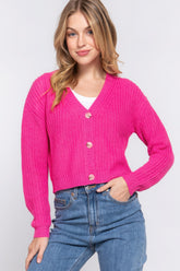 Pink Long Sleeve V-neck Sweater Cardigan Simmer & Fay